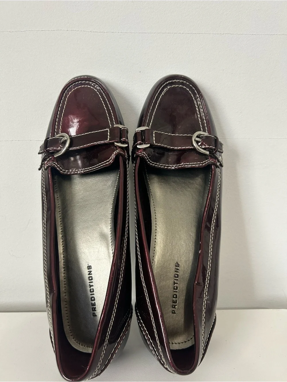 y2k 90s Burgundy Patent Mary Janes Silver Buckle Size 9 1/2 Chic Tweed Retro